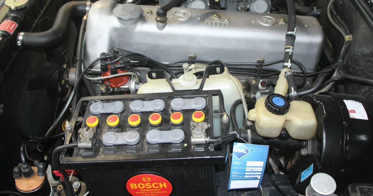 Batterie voiture Bosch montée dans un compartiment moteur — remplacement et entretien de la batterie automobile