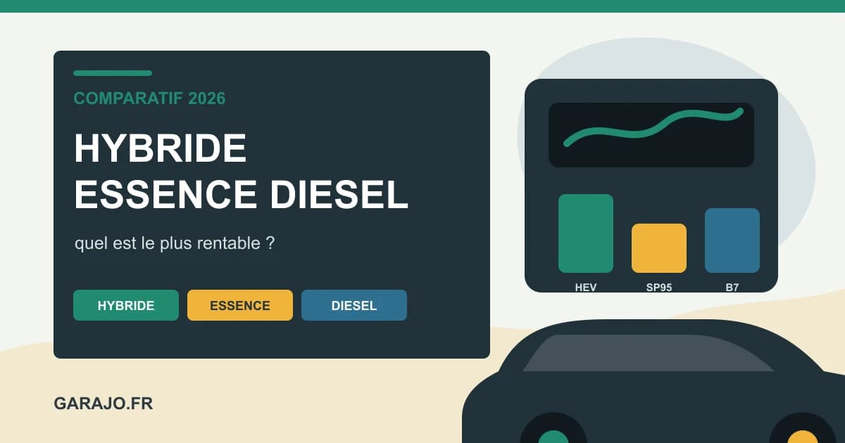 Comparatif 2026 entre voiture hybride, essence et diesel avec coût au kilomètre, carburant, entretien et ZFE