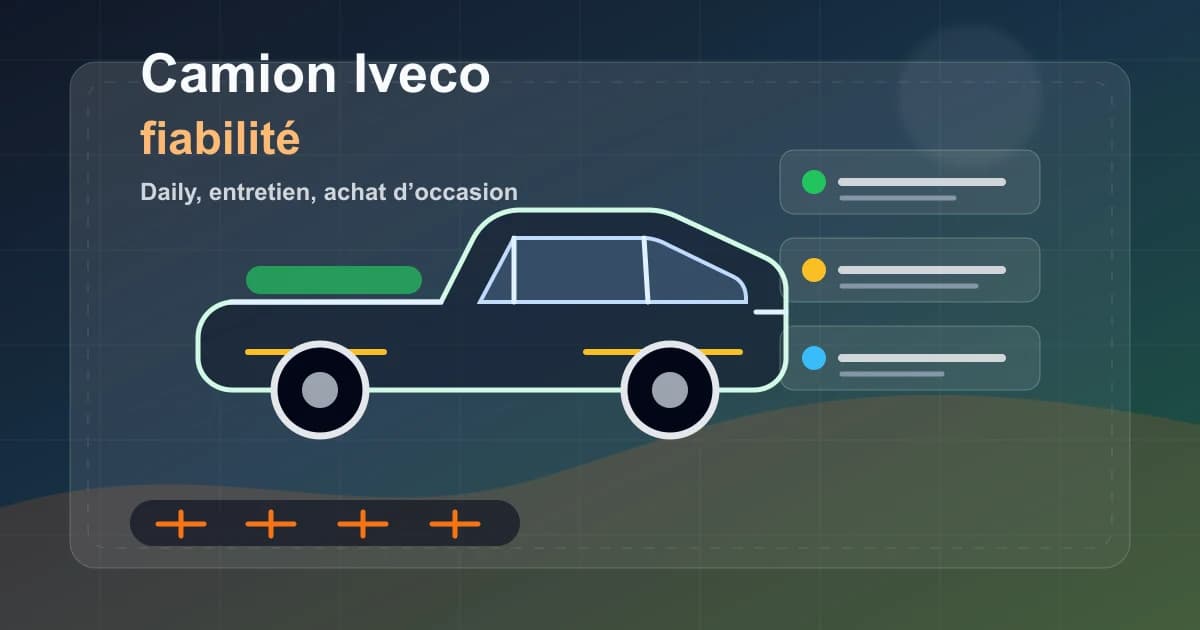 Camion Iveco en atelier avec contrôle mécanique, carnet d’entretien et points de fiabilité