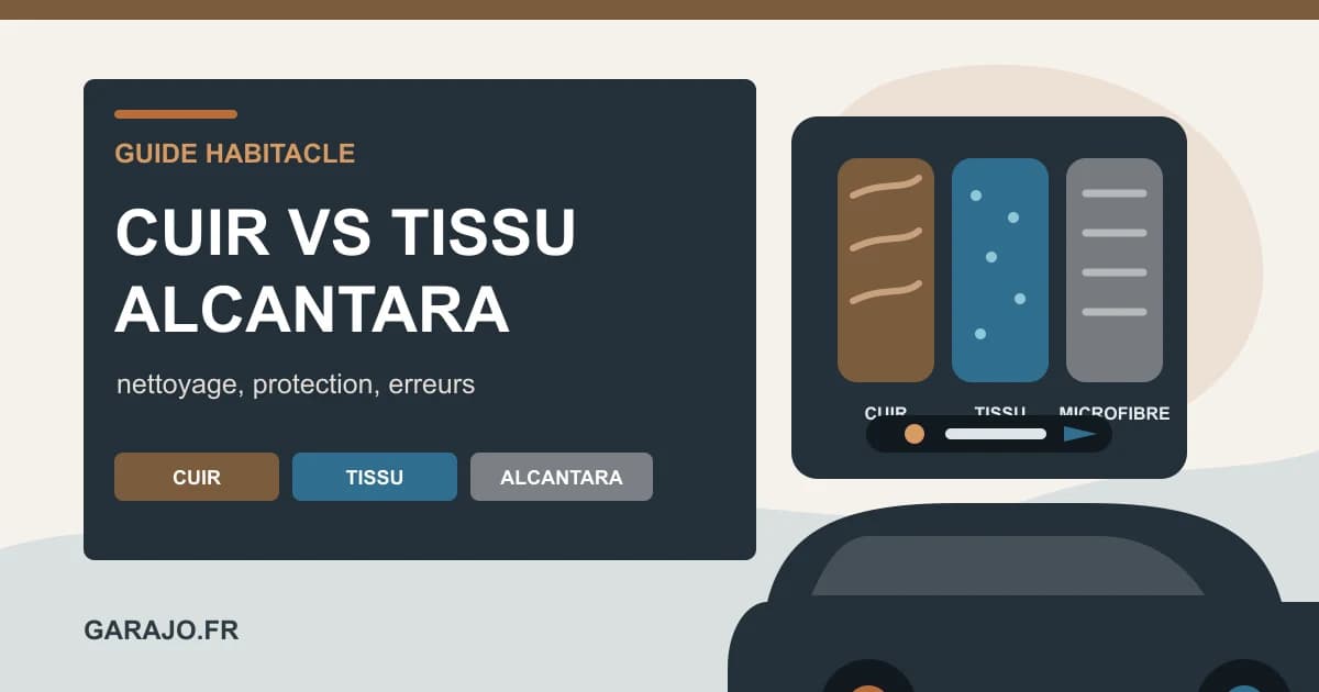 Comparatif entretien intérieur automobile avec sièges en cuir, tissu et Alcantara, brosses, microfibres et aspirateur