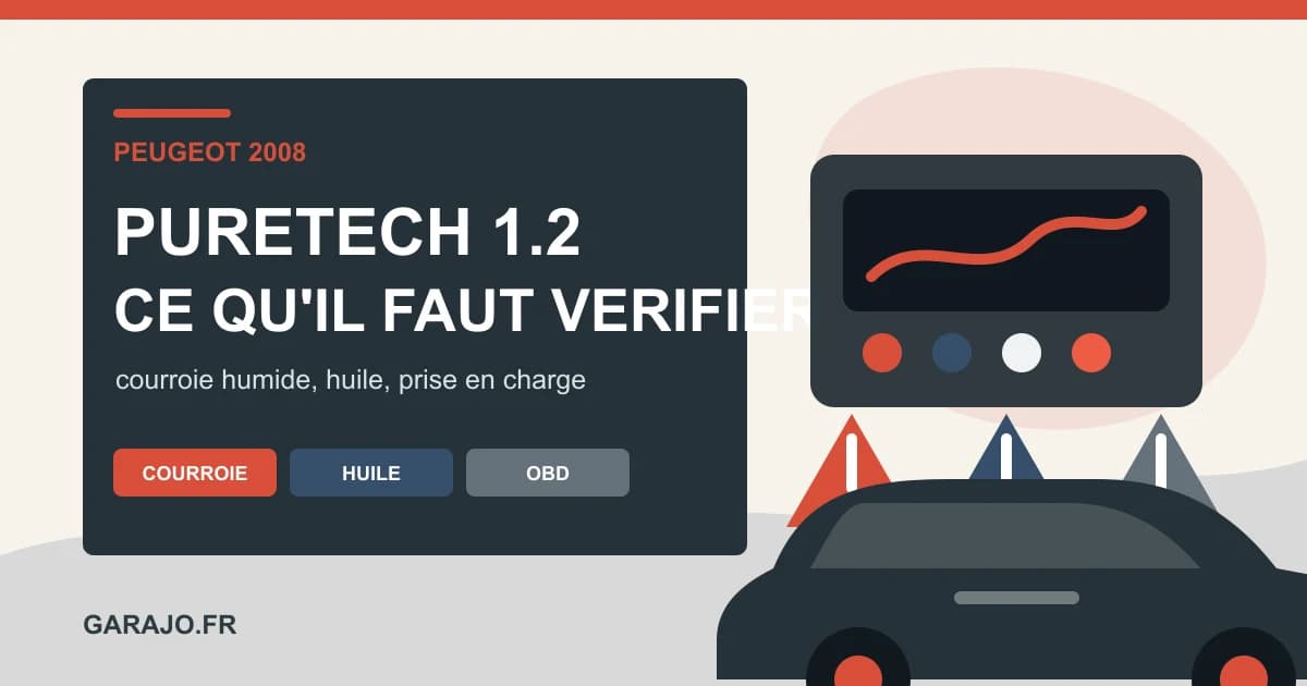 Moteur PureTech 1.2 de Peugeot 2008 avec courroie humide, huile et voyants de diagnostic