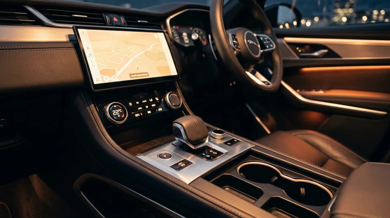 Sélecteur de vitesse d'une voiture automatique d'occasion sur console centrale moderne
